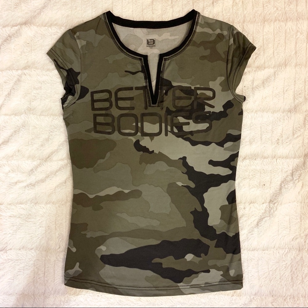 Better Bodies Green Camo Workout Top Size Small